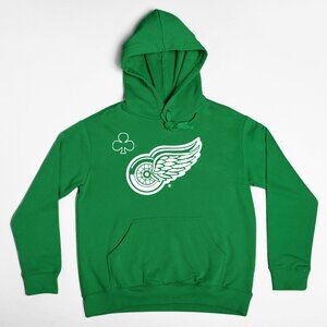 NEW Detroit Red Wings St Patricks Shamrock Corner Fleece Pullover Hoodie GREEN